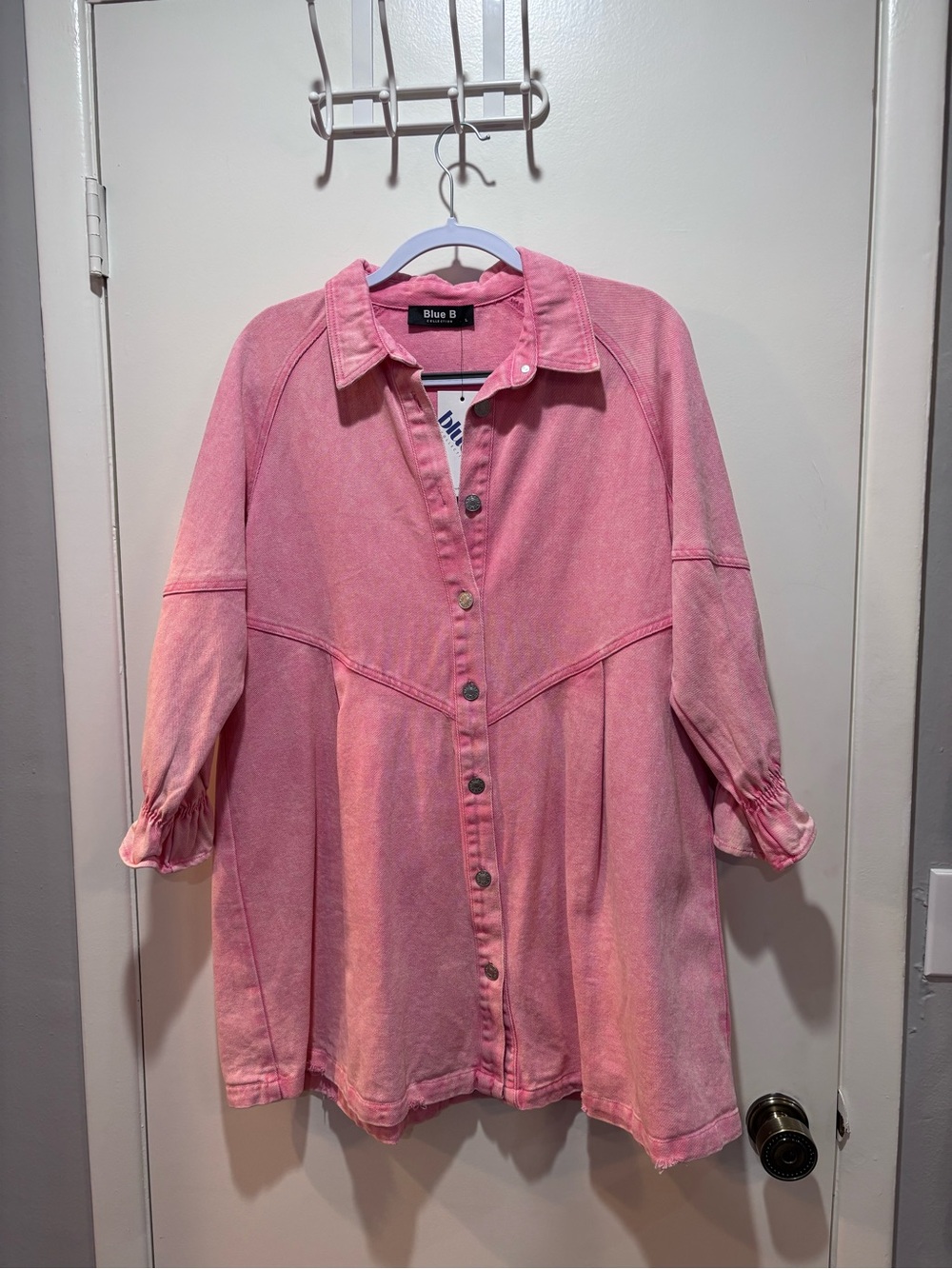 Blue B Pink Washed Button-Up denim dress